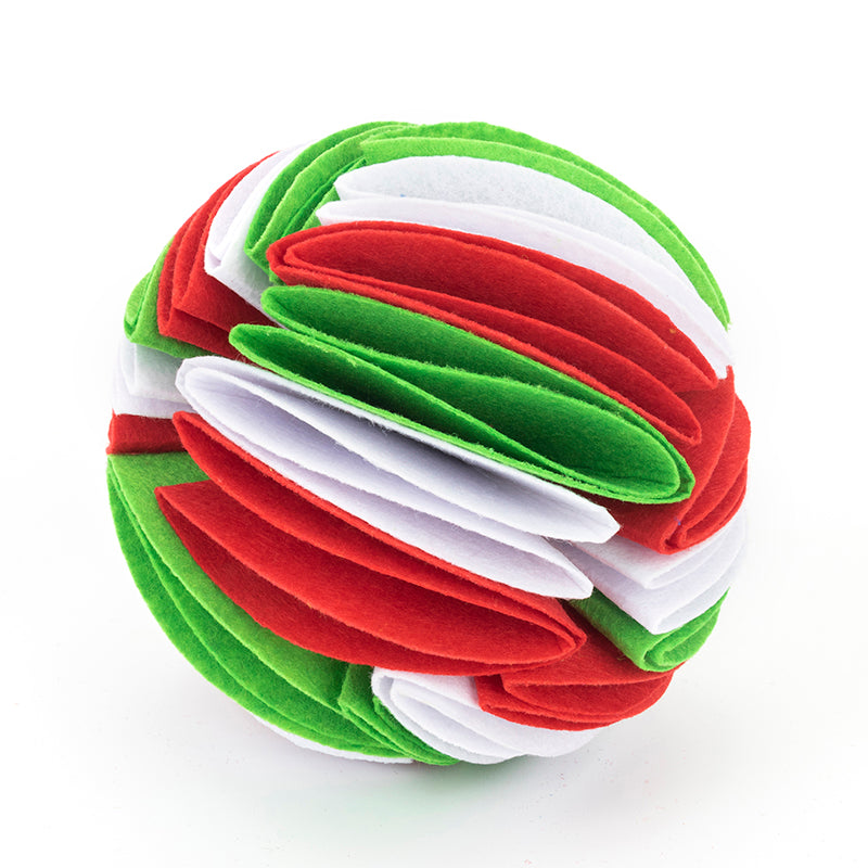 Schnüffelball in grün-rot-weißer Farbe